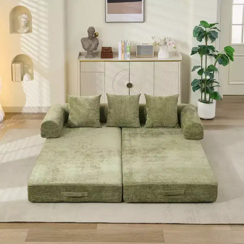Divano letto a 2 posti in ciniglia con materasso pieghevole - Divano futon convertibile