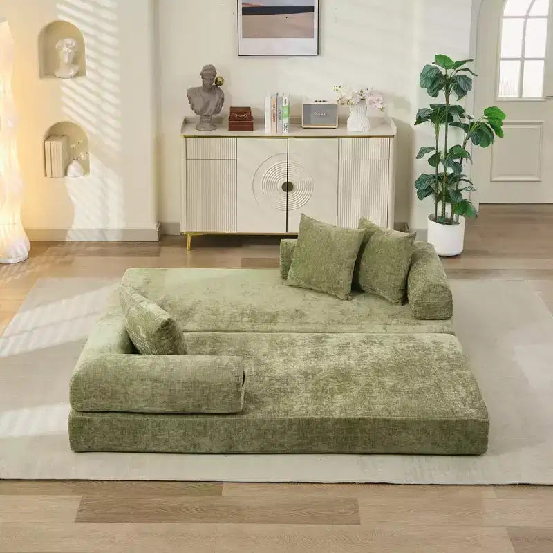 Divano letto a 2 posti in ciniglia con materasso pieghevole - Divano futon convertibile