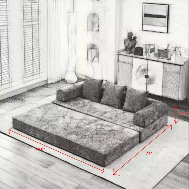 Divano letto a 2 posti in ciniglia con materasso pieghevole - Divano futon convertibile