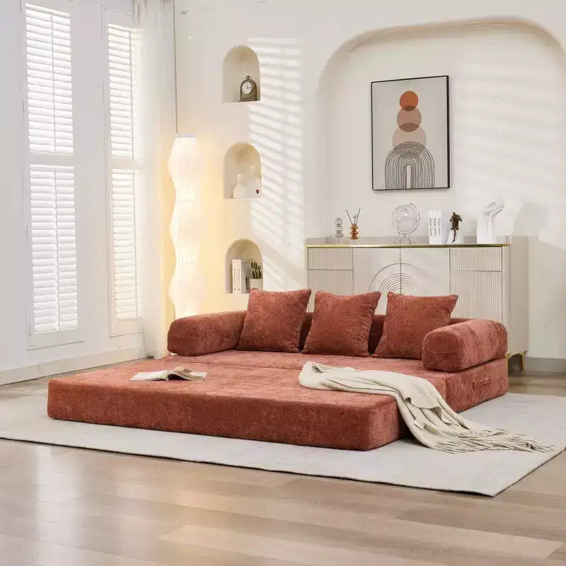 Divano letto a 2 posti in ciniglia con materasso pieghevole - Divano futon convertibile