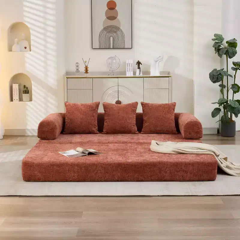 Divano letto a 2 posti in ciniglia con materasso pieghevole - Divano futon convertibile