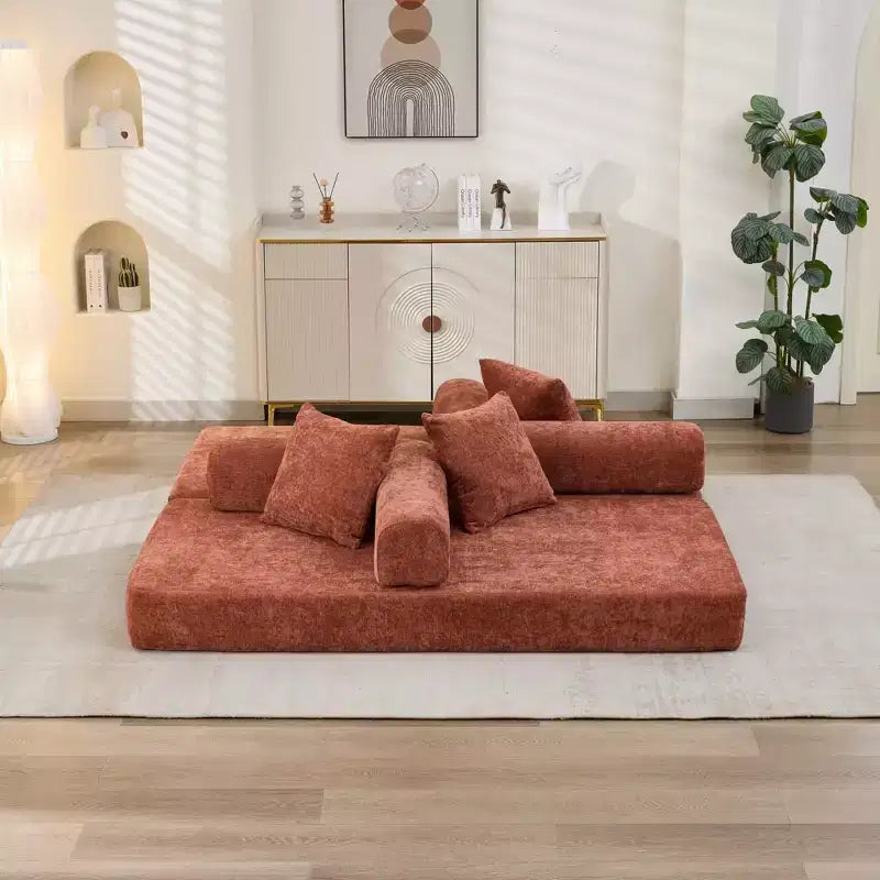Divano letto a 2 posti in ciniglia con materasso pieghevole - Divano futon convertibile