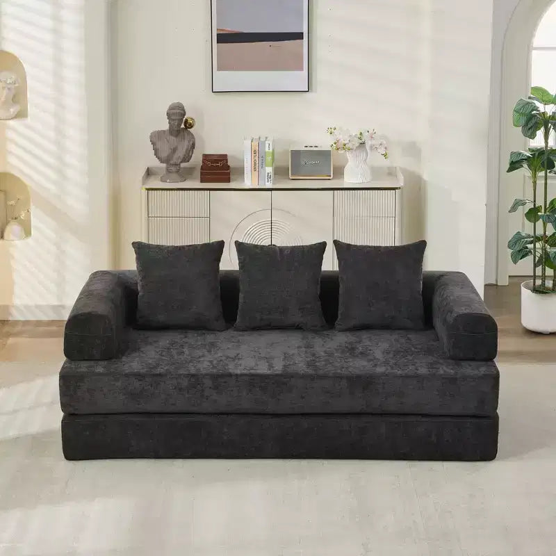 Divano letto a 2 posti in ciniglia con materasso pieghevole - Divano futon convertibile