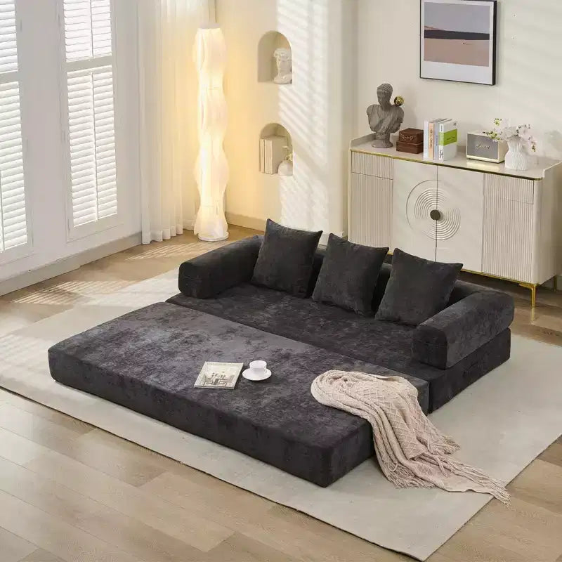 Divano letto a 2 posti in ciniglia con materasso pieghevole - Divano futon convertibile