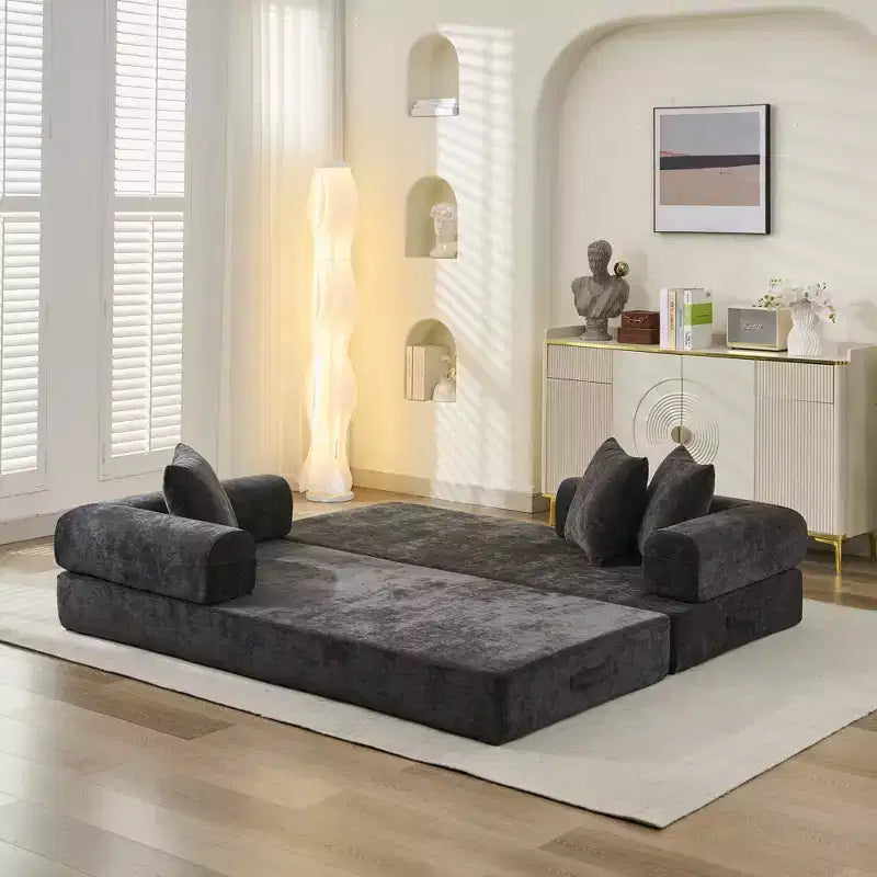 Divano letto a 2 posti in ciniglia con materasso pieghevole - Divano futon convertibile