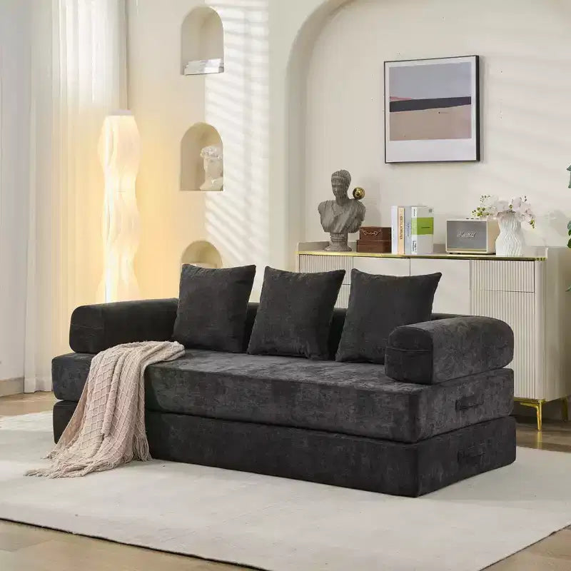 Divano letto a 2 posti in ciniglia con materasso pieghevole - Divano futon convertibile