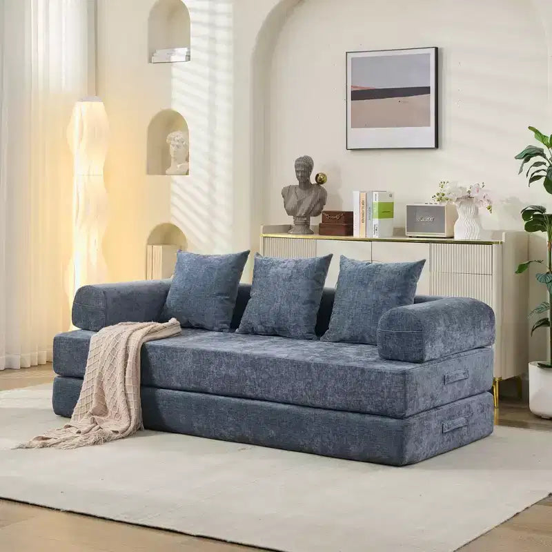 Divano letto a 2 posti in ciniglia con materasso pieghevole - Divano futon convertibile