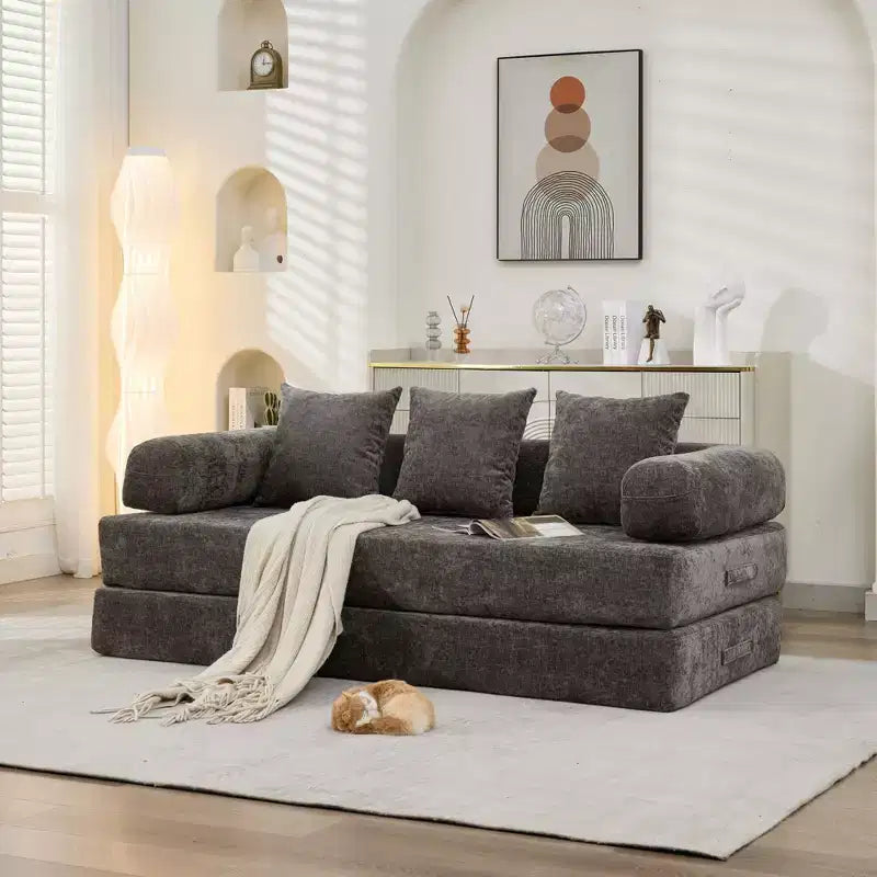 Divano letto a 2 posti in ciniglia con materasso pieghevole - Divano futon convertibile