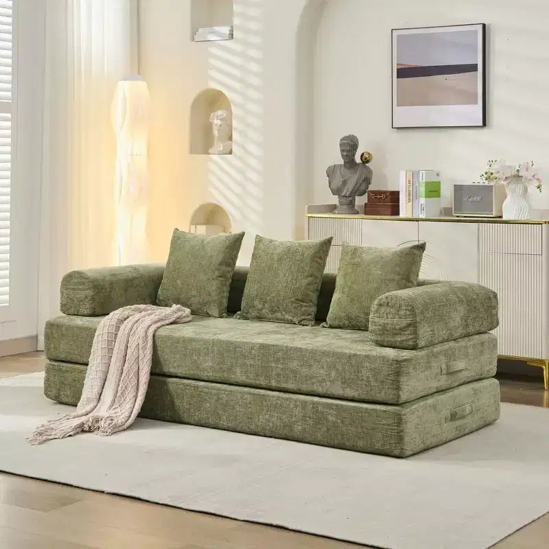 Divano letto a 2 posti in ciniglia con materasso pieghevole - Divano futon convertibile