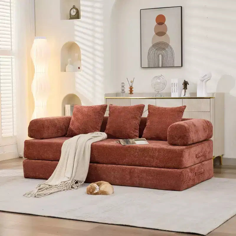 Divano letto a 2 posti in ciniglia con materasso pieghevole - Divano futon convertibile