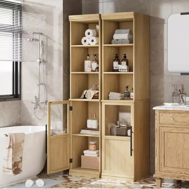 Mobiletto contenitore da bagno da 70", Armadietto alto con ante per cucine, bagni, salotto, naturale