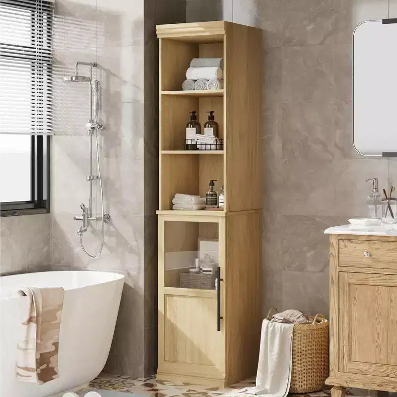 Mobiletto contenitore da bagno da 70", Armadietto alto con ante per cucine, bagni, salotto, naturale