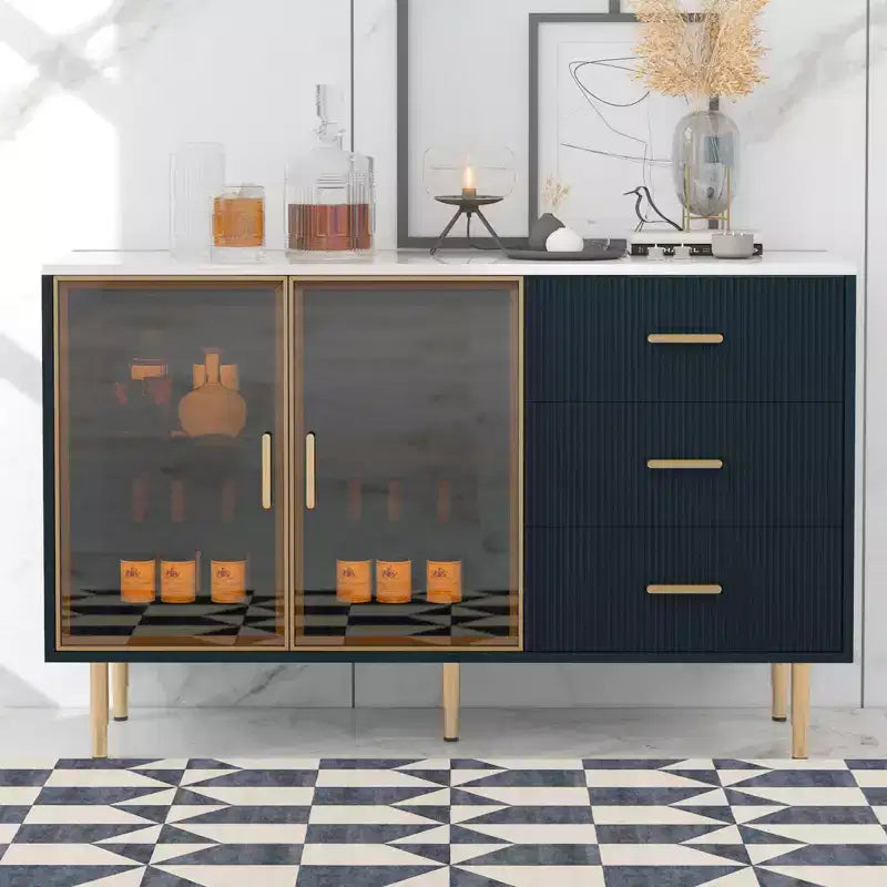 Mobile Credenza Buffet con 3 Cassetti, 2 Ante, Ripiano Regolabile, Altezza 91 cm, Tavolino Consolle per Soggiorno, Ingresso, Sala da Pranzo