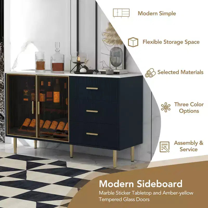 Mobile Credenza Buffet con 3 Cassetti, 2 Ante, Ripiano Regolabile, Altezza 91 cm, Tavolino Consolle per Soggiorno, Ingresso, Sala da Pranzo