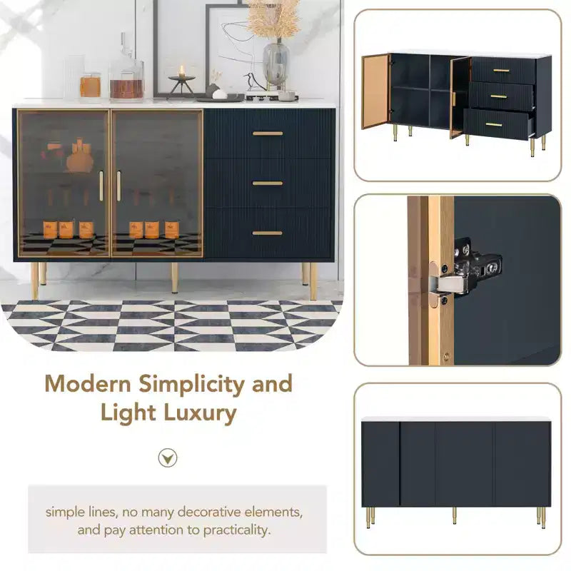 Mobile Credenza Buffet con 3 Cassetti, 2 Ante, Ripiano Regolabile, Altezza 91 cm, Tavolino Consolle per Soggiorno, Ingresso, Sala da Pranzo