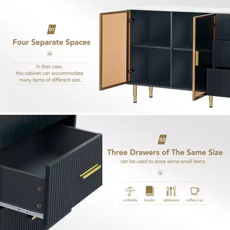 Mobile Credenza Buffet con 3 Cassetti, 2 Ante, Ripiano Regolabile, Altezza 91 cm, Tavolino Consolle per Soggiorno, Ingresso, Sala da Pranzo
