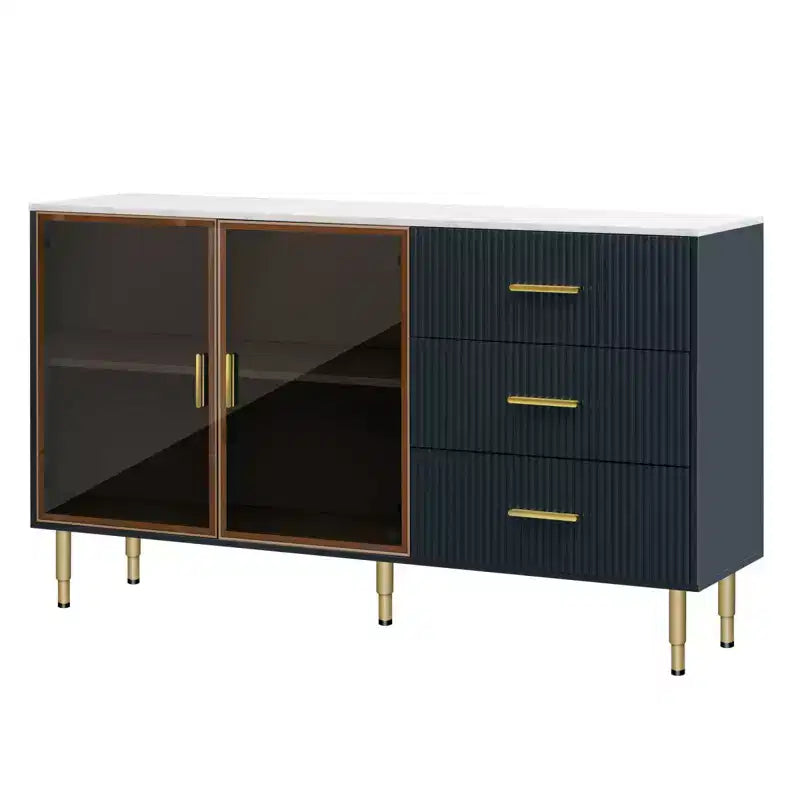 Mobile Credenza Buffet con 3 Cassetti, 2 Ante, Ripiano Regolabile, Altezza 91 cm, Tavolino Consolle per Soggiorno, Ingresso, Sala da Pranzo