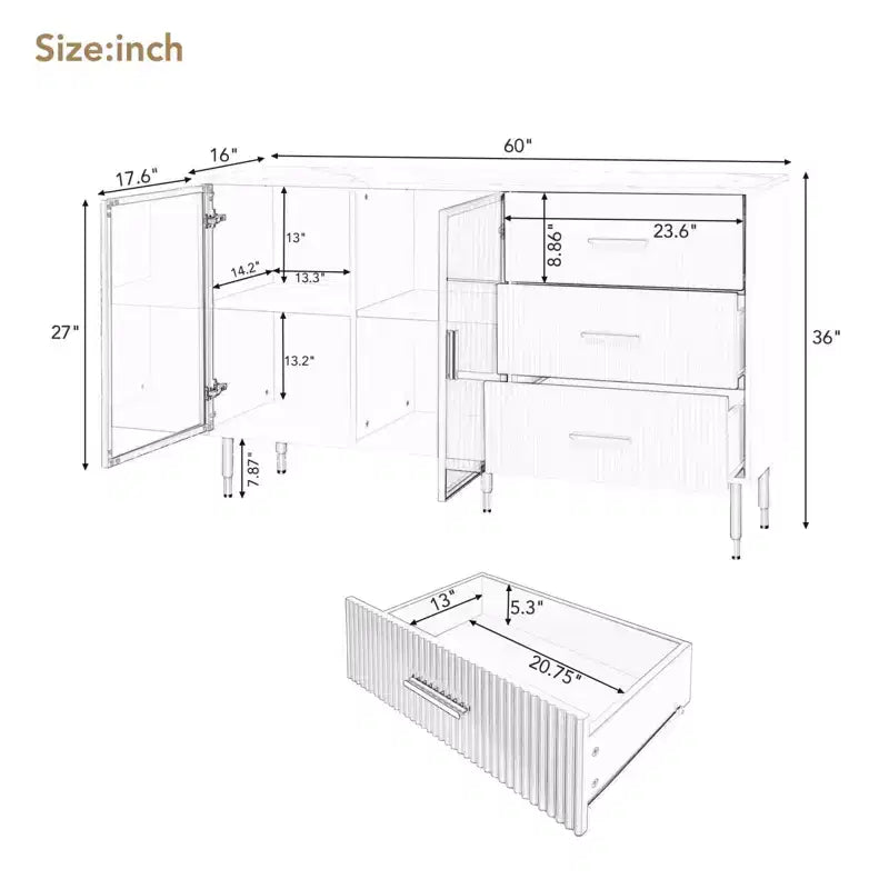 Mobile Credenza Buffet con 3 Cassetti, 2 Ante, Ripiano Regolabile, Altezza 91 cm, Tavolino Consolle per Soggiorno, Ingresso, Sala da Pranzo