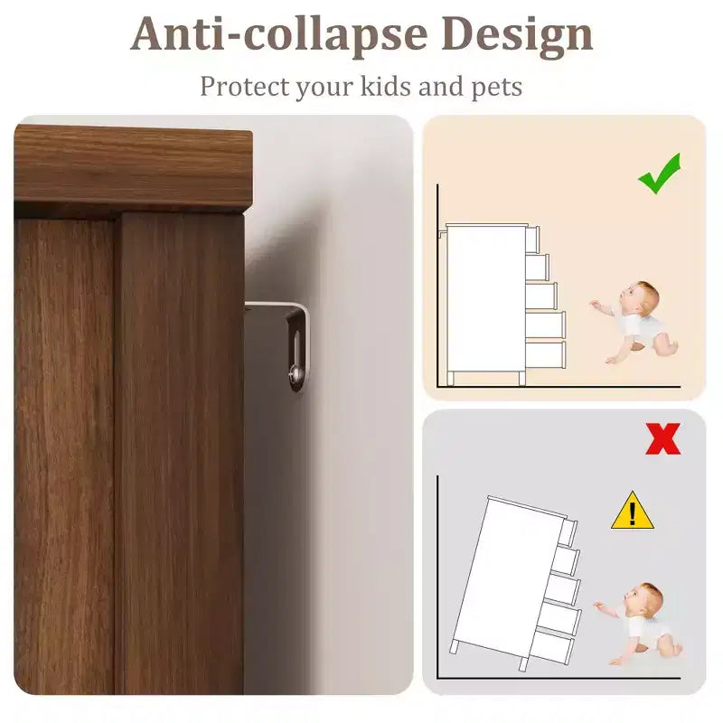 Cassettiera rustica a 5 cassetti con anta scorrevole a serranda, cassettiera alta in legno da 122 cm con ripiano regolabile per camera da letto, ingresso, soggiorno - Bianca