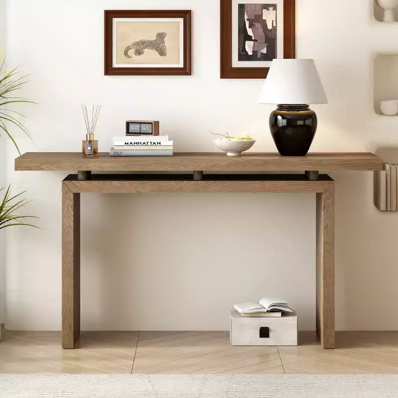 Consolle da ingresso moderna con piano flottante - Sottile impiallacciatura in frassino, 150 cm di lunghezza