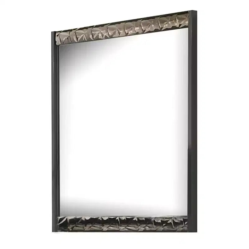 Specchio rettangolare da comò 36x40" - Cornice geometrica cromata, grigio cenere