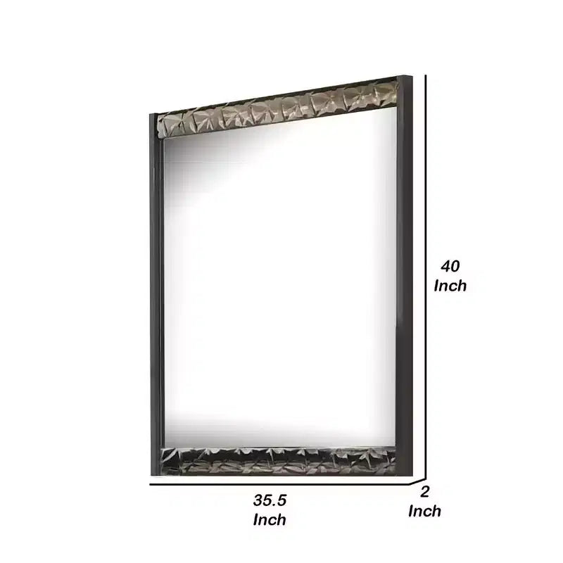 Specchio rettangolare da comò 36x40" - Cornice geometrica cromata, grigio cenere