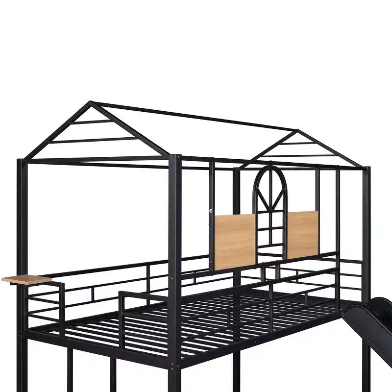 Letto a Castello in Metallo per Bambini con Scivolo e Sponda di Sicurezza