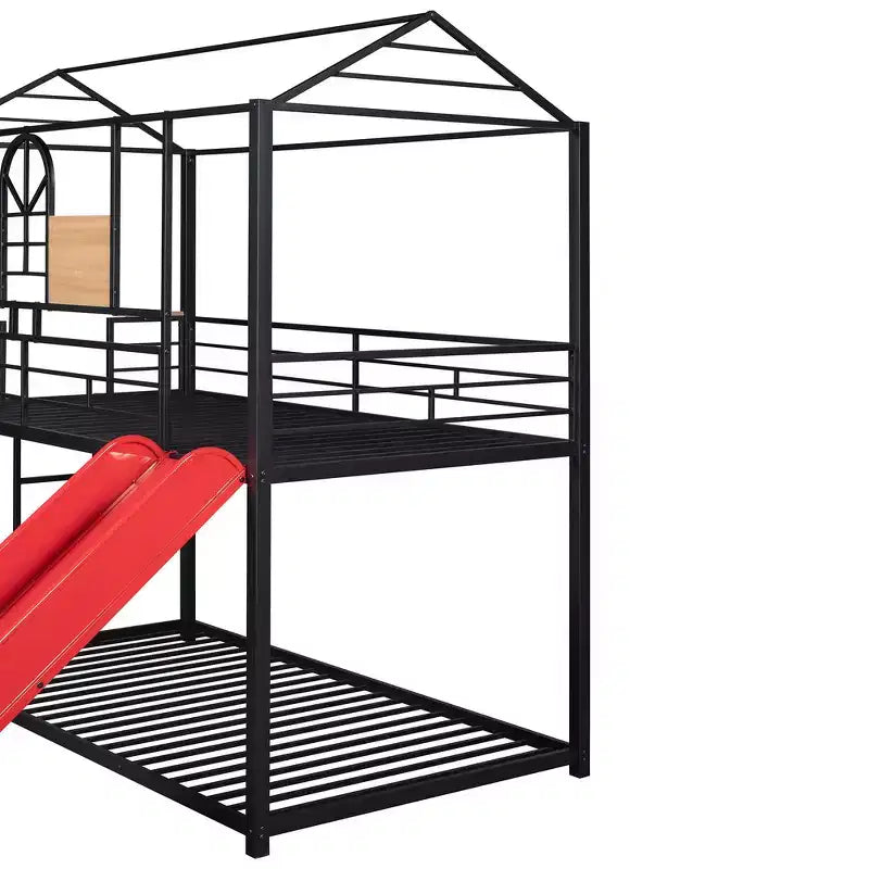 Letto a Castello in Metallo per Bambini con Scivolo e Sponda di Sicurezza
