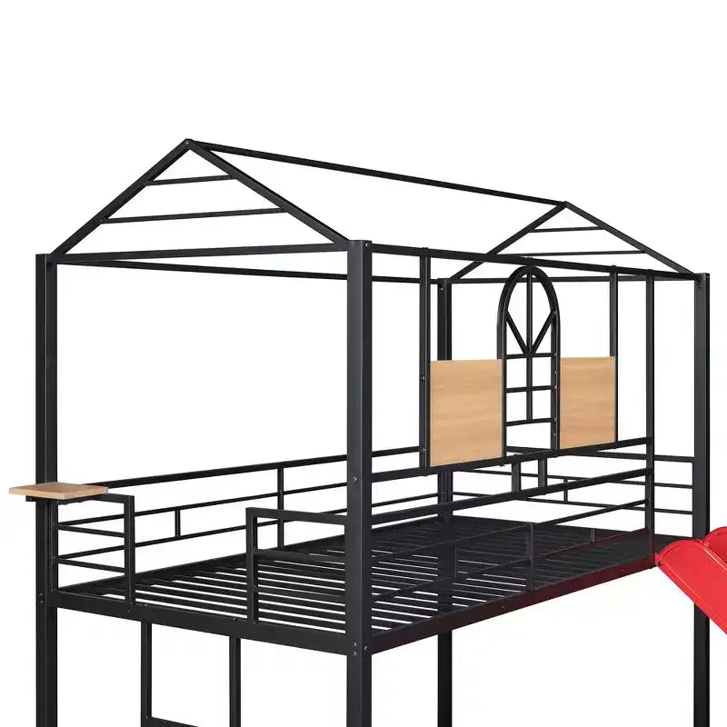 Letto a Castello in Metallo per Bambini con Scivolo e Sponda di Sicurezza