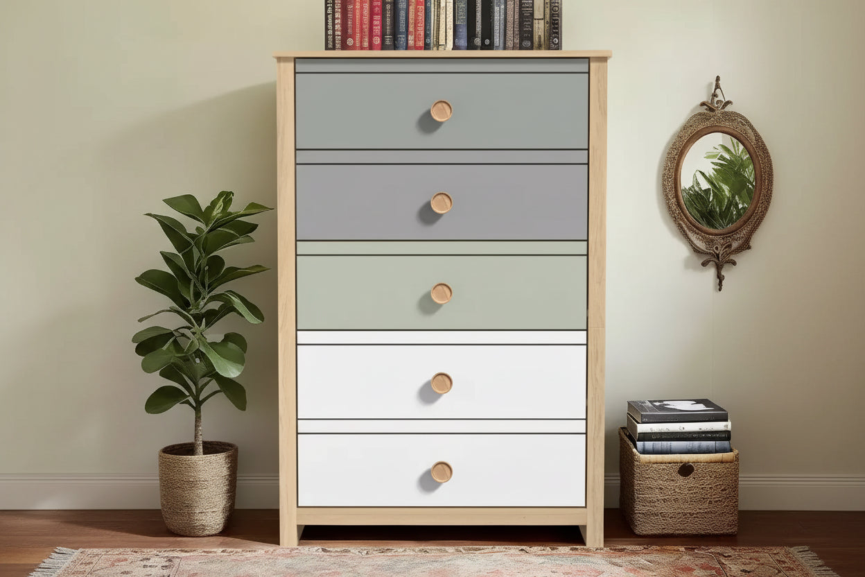 Galano 5-Drawer Chest with Mixed Color Fronts in Oslo Oak 30.7 W x 15.7 D x 46.2 H