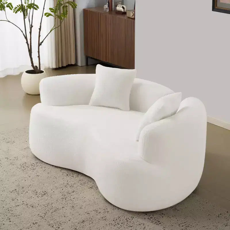 Divanetto curvo moderno 67" - Velluto Teddy, 2 posti con cuscini decorativi