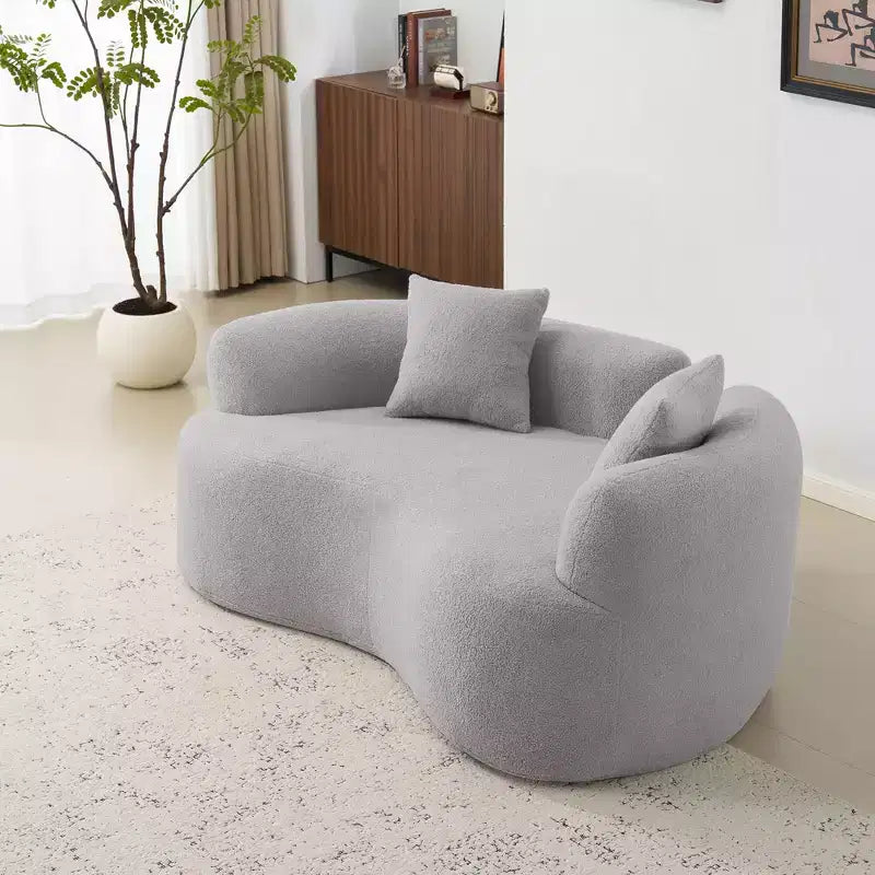 Divanetto curvo moderno 67" - Velluto Teddy, 2 posti con cuscini decorativi