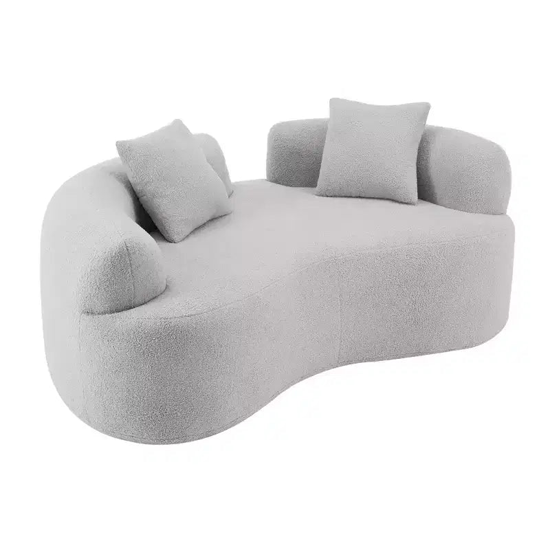 Divanetto curvo moderno 67" - Velluto Teddy, 2 posti con cuscini decorativi