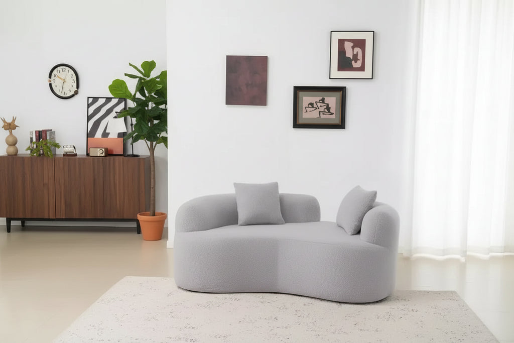 EHMKNP 66.93Modern Upholstered Teddy Velvet Curved Loveseat Sofa for Small Spaces & Apartments, No Assembly Required