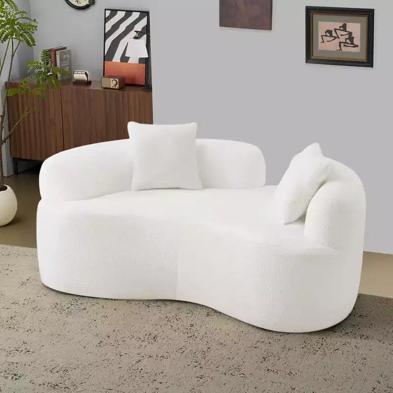 Divanetto curvo moderno 67" - Velluto Teddy, 2 posti con cuscini decorativi