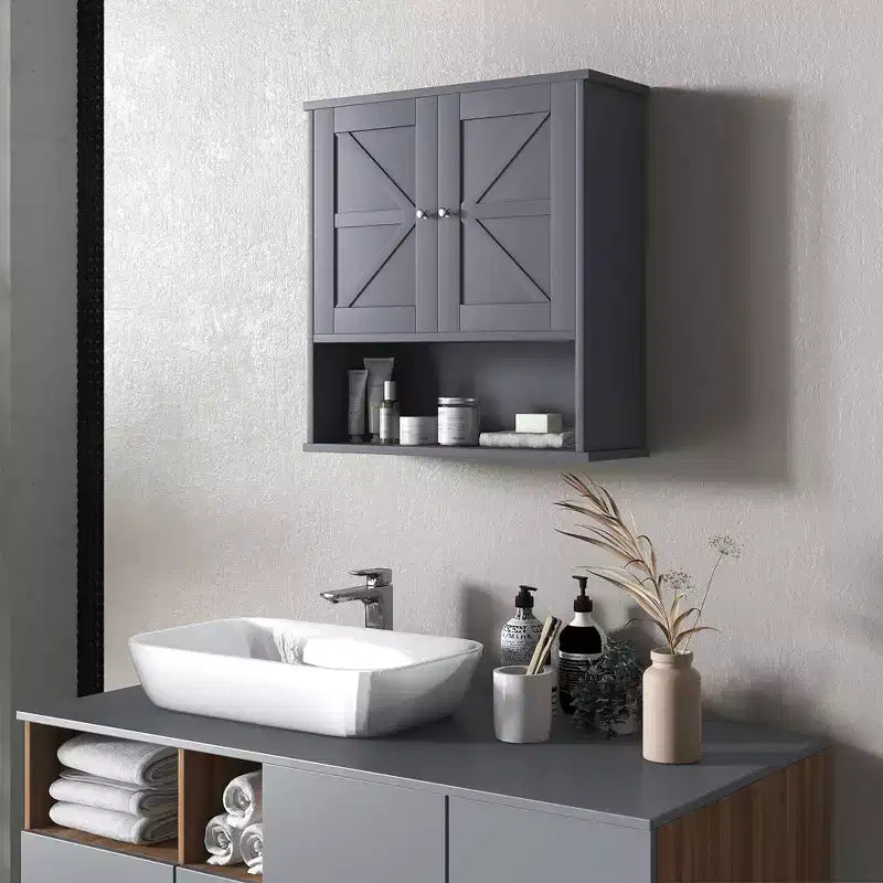 Mobiletto da bagno rustico per medicinali, armadietto a muro con ante scorrevoli e ripiano regolabile per lavanderia