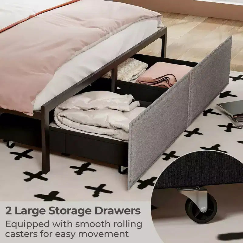 Letto a piattaforma Queen Size con luci LED RGB e 2 cassetti portaoggetti - Grigio moderno