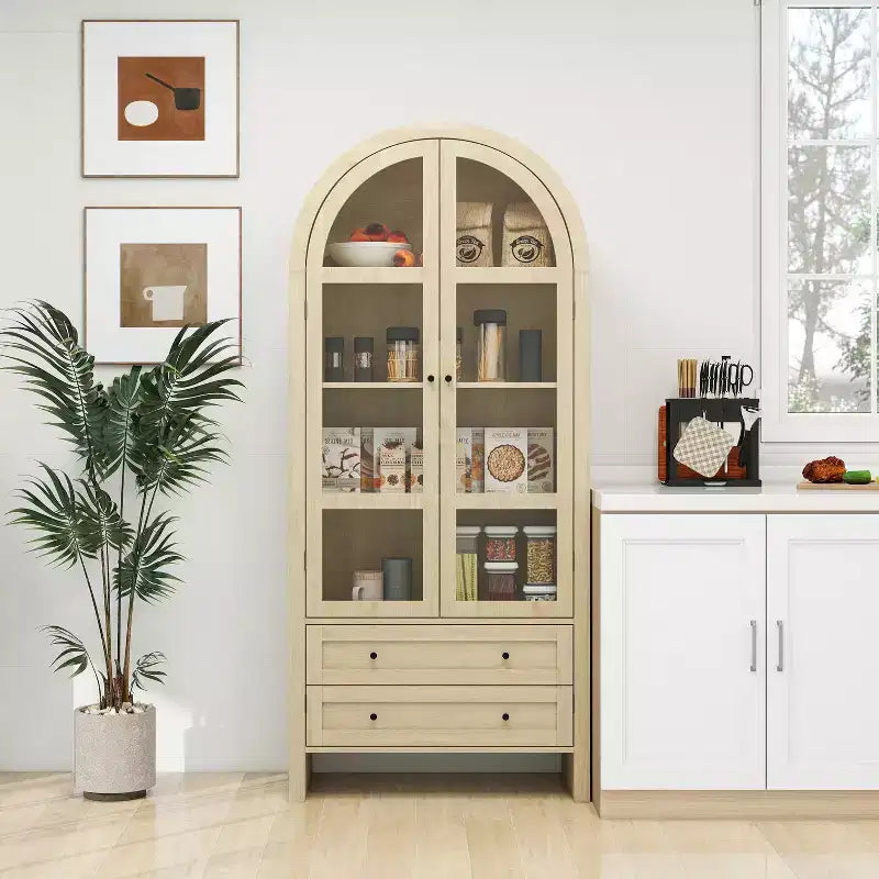 Armadio da Cucina Alto 178,5 cm con Arco, Dispensa Stile Rustico con Ripiani Regolabili, Credenza Versatile per Sala da Pranzo e Soggiorno