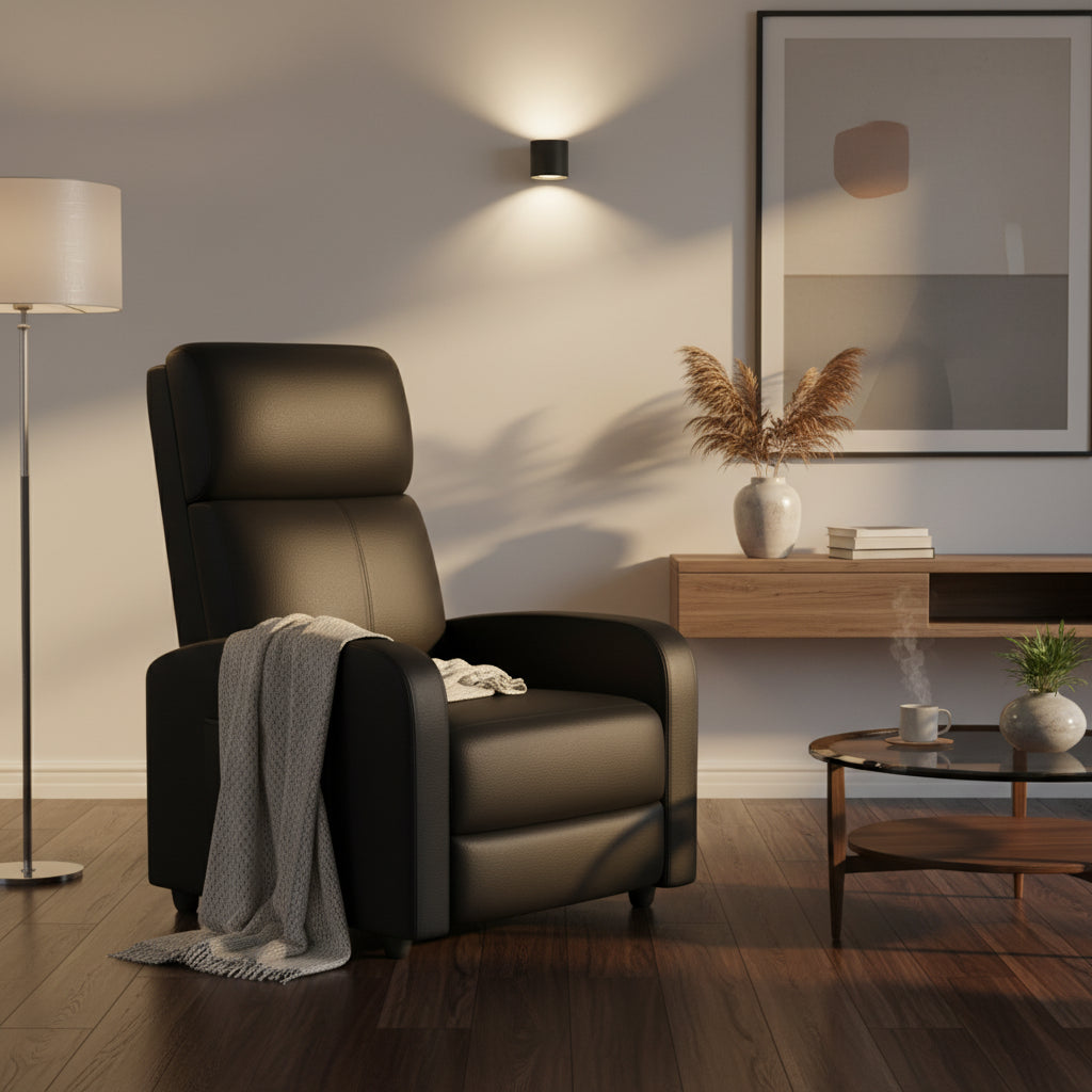 Poltrona Reclinabile per Adulti, Recliner Pigra in Pelle PU Ergonomica Regolabile, Poltrona Singola con Tasca Laterale, Schienale Alto, Braccioli Ampi e Seduta Imbottita