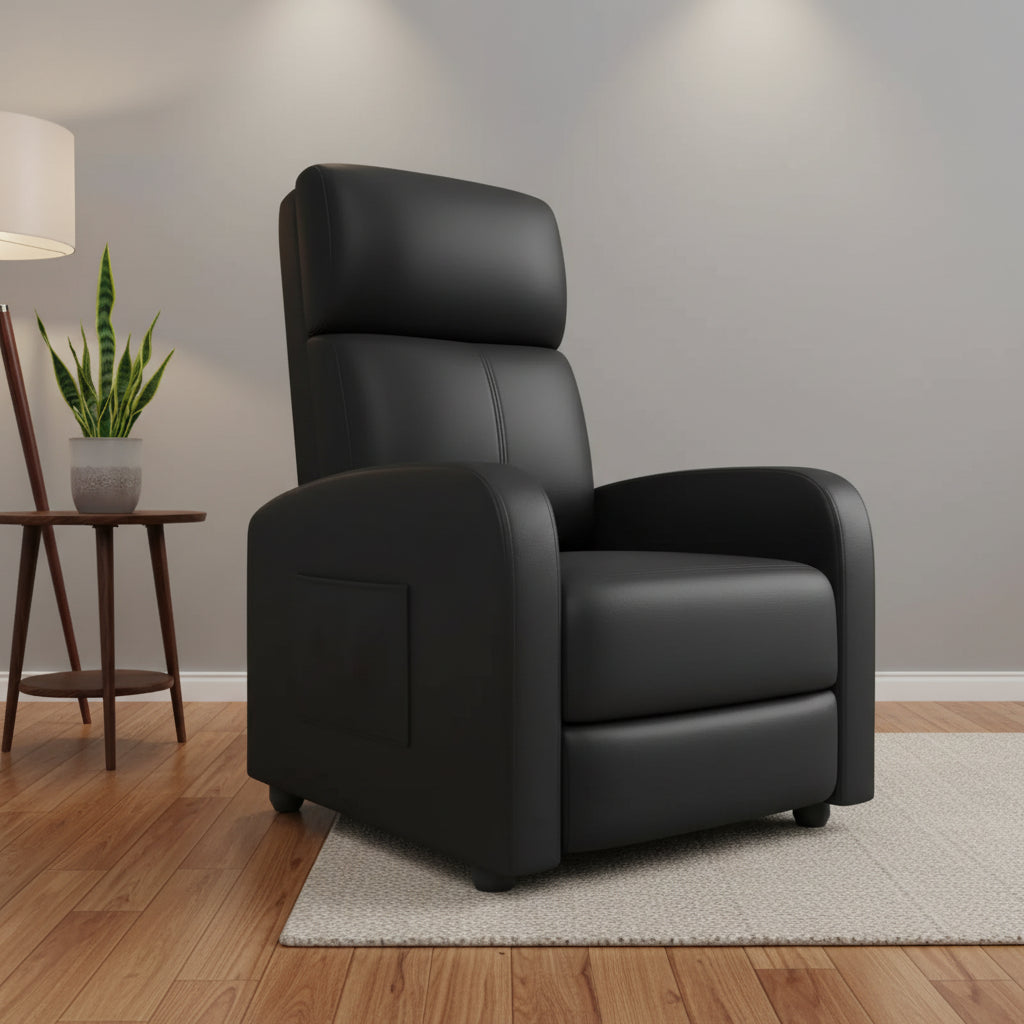 Recliner Chair for Adults,PU Leather Lazy Recliner Ergonomic Adjustable Single Sofa Enhanced with Side Pocket, Tall Back, Wide Arms Padded Seat