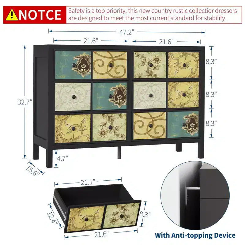 Cassettiera in legno con 6 cassetti in stile vintage - Mobile contenitore per camera da letto e soggiorno