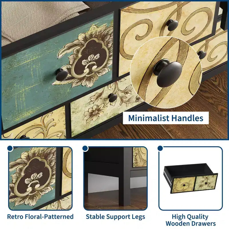 Cassettiera in legno con 6 cassetti in stile vintage - Mobile contenitore per camera da letto e soggiorno