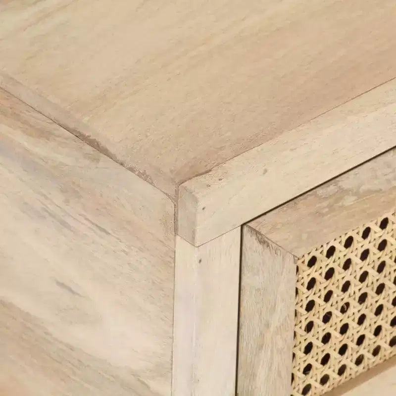 Tavolino da Salotto in Legno Massello di Mango con Cassetti in Rattan Naturale - 89,9 cm L x 50 cm P x 37,1 cm H