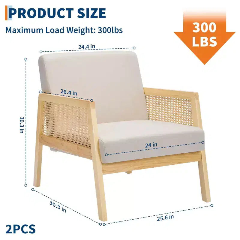 Set di 2 moderne poltrone lounge imbottite con gambe in legno - Lino, dettagli in tessuto