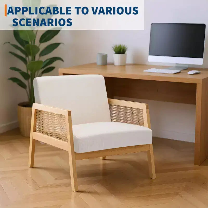 Set di 2 moderne poltrone lounge imbottite con gambe in legno - Lino, dettagli in tessuto
