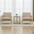 Set di 2 moderne poltrone lounge imbottite con gambe in legno - Lino, dettagli in tessuto